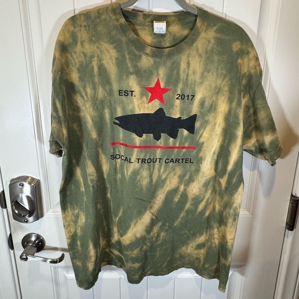 Men’s XL Custom Bleach Dye “SoCal Trout Cartel” Fishing Tee